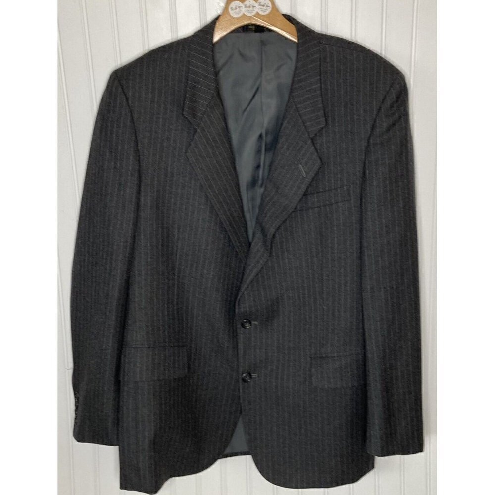 C&R‎ Clothiers Suit Jacket Blazer 42R Classic Gray Pin Stripe Virgin Wool Lined*